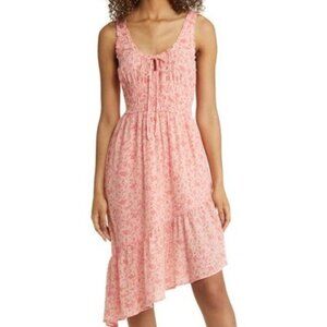 New BP. Floral Print Smocked Ruffle In Pink Daisy Spray Midi Dress P6971